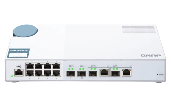 QNAP - QSW-M408-2C-US - QNAP QSW-M408-4C 12-port layer 2 managed switch. Eight 1GbE ports, two 10G SFP+ ports and Two 10G SFP+/ NBASE-T Combo Ports. Easy Management with Web Browser