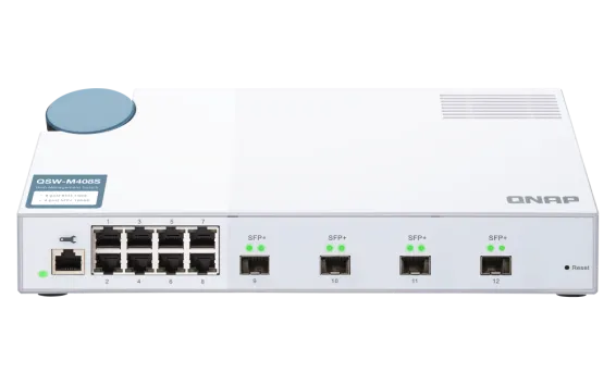 QNAP - QSW-M408S-US - QNAP QSW-M408S 12-port layer 2 Managed Switch. Eight 1GbE ports and four 10G SFP+ Ports. Easy Management with Web Browser