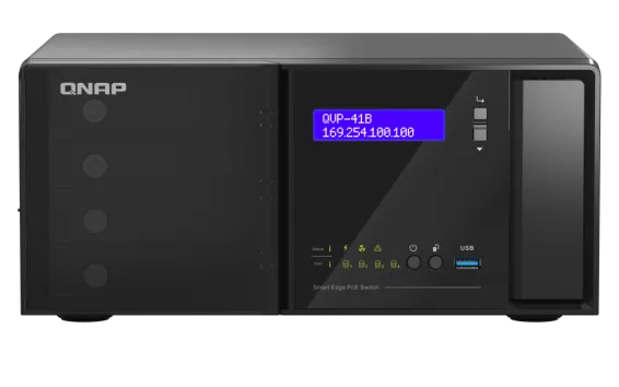 QNAP - QVP-41B-8G-P-US - QNAP 4 Bay NVR, 8CH (Max Channels: 24), VMS built-in, IP Surveillance, HDMI output for local display, 14 1GbE RJ45 PoE ports, 2  1GbE Combo SFP/RJ45 Combo Ports. 2 2.5 GbE RJ45 Port