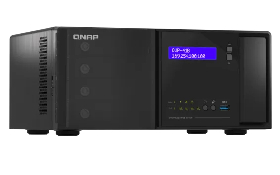 QNAP - QVP-41B-8G-P-US - QNAP 4 Bay NVR, 8CH (Max Channels: 24), VMS built-in, IP Surveillance, HDMI output for local display, 14 1GbE RJ45 PoE ports, 2  1GbE Combo SFP/RJ45 Combo Ports. 2 2.5 GbE RJ45 Port