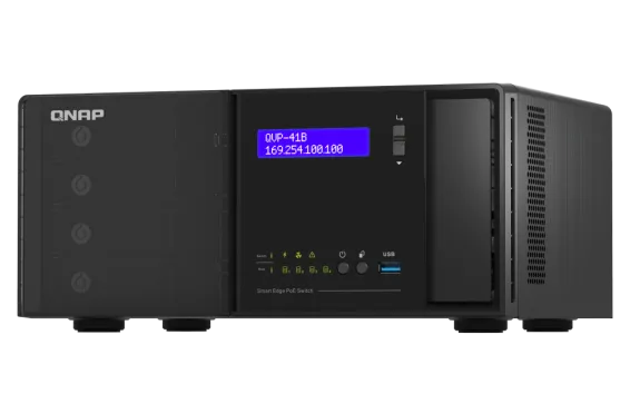 QNAP - QVP-41B-8G-P-US - QNAP 4 Bay NVR, 8CH (Max Channels: 24), VMS built-in, IP Surveillance, HDMI output for local display, 14 1GbE RJ45 PoE ports, 2  1GbE Combo SFP/RJ45 Combo Ports. 2 2.5 GbE RJ45 Port