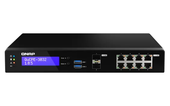 QNAP - QuCPE-3032-C3558R-8G-US - Desktop 10 Port uCPE QuCPE-3032-C3558R-8G Intel Atom C3558R 4C 2.4GHz, 8GB DDR4 RAM, 2 x M.2 2280 NVMe slots, 2