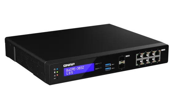 QNAP - QuCPE-3032-C3558R-8G-US - Desktop 10 Port uCPE QuCPE-3032-C3558R-8G Intel Atom C3558R 4C 2.4GHz, 8GB DDR4 RAM, 2 x M.2 2280 NVMe slots, 2