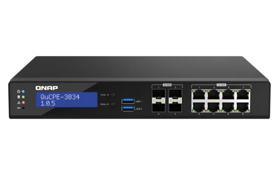 QNAP - QuCPE-3034-C3758R-16G-US - Desktop 12 Port uCPE QuCPE-3034-C3758R-16G-US Intel Atom C3758R 8C 2.4GHz, 16GB DDR4 RAM, 2 x M.2 2280 NVMe slots, 4