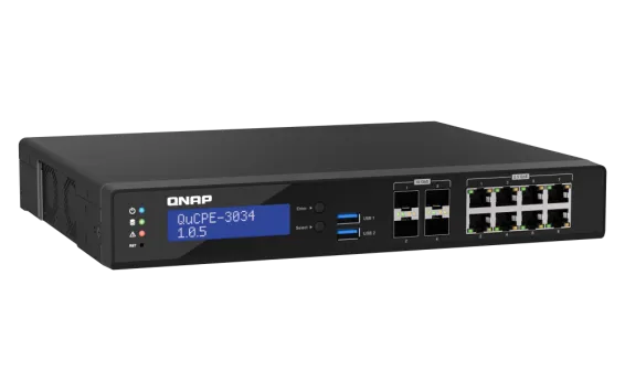 QNAP - QuCPE-3034-C3758R-16G-US - Desktop 12 Port uCPE QuCPE-3034-C3758R-16G-US Intel Atom C3758R 8C 2.4GHz, 16GB DDR4 RAM, 2 x M.2 2280 NVMe slots, 4