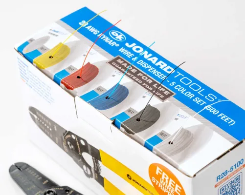 Jonard - R28-5100 - 28 AWG Kynar Wire Dispenser with 500 ft Wire, 5 Colors - With Wire Strippers