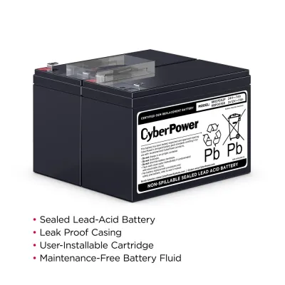 Cyber Power - RB1270X2F - Replacement Battery Cartridge for PR750LCD3C, 2 Batteries, 12V/7AH, Sealed lead-acid, 18 Month Warranty