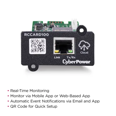Cyber Power - RCCARD100 - UPS SYSTEMS Hardware Remotely monitor UPS with via a cloud connection with a mobile app