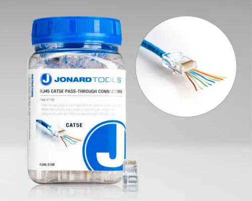Jonard - RJ45-5100 - RJ45 Cat5/5e Pass-Through Connectors, 100 Pcs In Jar