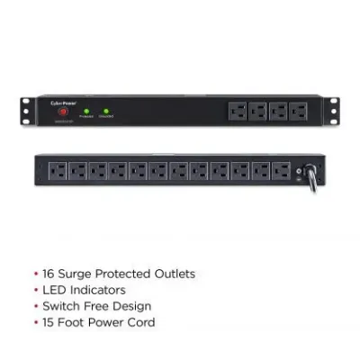 Cyber Power - RKBS15S4F12R - 3600 J, 120 V, NEMA 5-15P Plug, 16 NEMA 5-15R (4 front, 12 rear), 15 ft Cord, Limited Lifetime Warranty