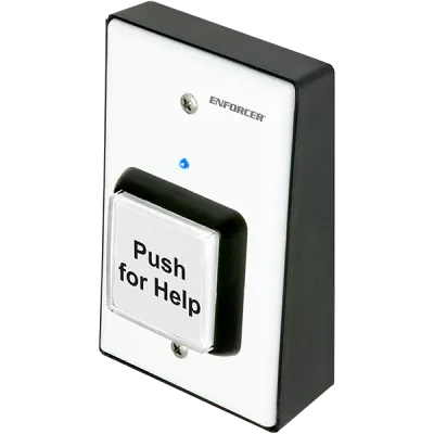 SECO-LARM - RM-R100-TBQ - Wall-Mount Help Button, Clear 2" square button with "Push for Help" message, desktop or wall mounted, powered by 9VDC Battery (included).