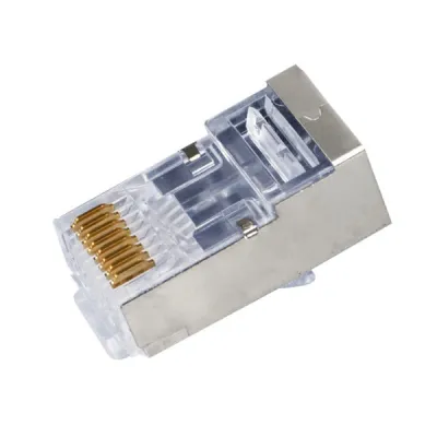 Simply 45 - S45-1050 - Standard Shielded (Internal ground) Cat5e STP RJ45 Modular Plugs, Blue Tint - 50pcs Clamshell