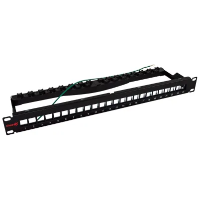 Simply 45 - S45-2024SU - 24 Port Unloaded STP Keystone Patch Panel, 1RU, Cable Management Bracket, Cable Ties and Rack Screws. 1ea/box
