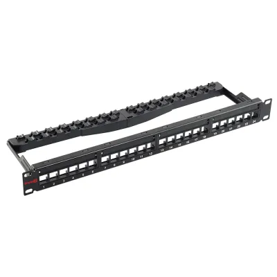 Simply 45 - S45-2024U - 24 Port Unloaded UTP Keystone Patch Panel, 1RU, Cable Management Bracket, cable ties and rack screws. 1ea/box