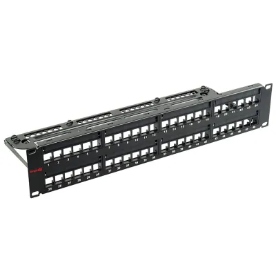 Simply 45 - S45-2048U - 48 Port Unloaded UTP Keystone Patch Panel, 2RU, Cable Management Bracket, cable ties and rack screws. 1ea/box