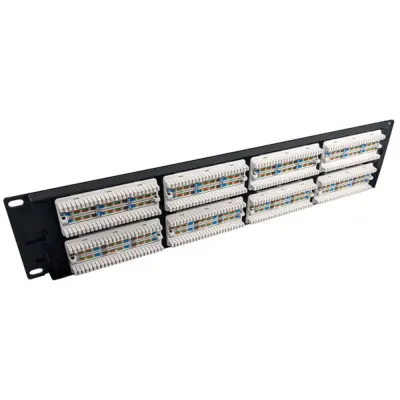 Simply 45 - S45-2548 - 48 Port Loaded UTP Cat5e Patch Panel, 2RU, 110 style, Cable Management Bracket, Cable Ties and Rack Screws. 1ea/box