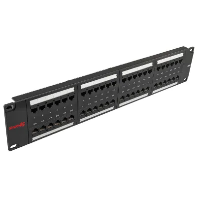 Simply 45 - S45-2548 - 48 Port Loaded UTP Cat5e Patch Panel, 2RU, 110 style, Cable Management Bracket, Cable Ties and Rack Screws. 1ea/box