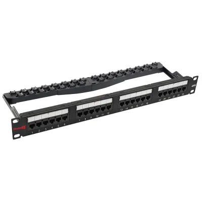 Simply 45 - S45-2624 - 24 Port Loaded UTP Cat6 Patch Panel, 1RU, 110 style, Cable Management Bracket, Cable Ties and Rack Screws. 1ea/box