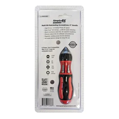 GoSimplyConnect - S45-501 - 7-in-1 multi bit ratcheting screwdriver, 9" full size - 1ea Blister Card