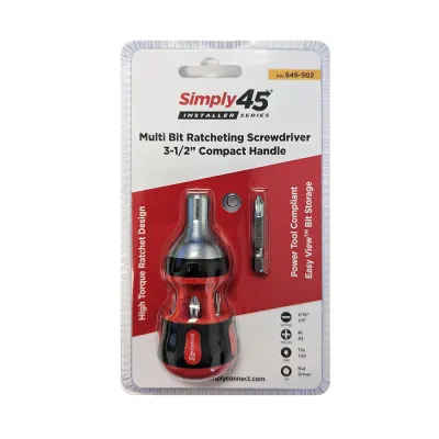 GoSimplyConnect - S45-502 - 7-in-1 multi bit ratcheting screwdriver, 4.5" stubby - 1 ea. Blister Pack