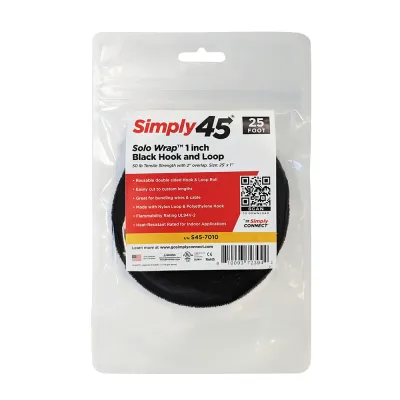 GoSimplyConnect - S45-7010 - 1-inch Black Hook and Loop, 5.6-lb Tensile Strength, 25’ - 1ea Bag