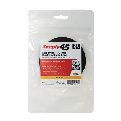 GoSimplyConnect - S45-7012 - 1/2-inch Black Hook and Loop, 5.6-lb Tensile Strength, 25’ - 1ea bag.