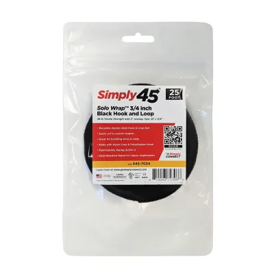 GoSimplyConnect - S45-7034 - 3/4-inch Black Hook and Loop, 5.6-lb Tensile Strength, 25’ - 1ea Bag