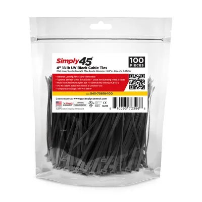 GoSimplyConnect - S45-70418-100 - 4" 18lb UV Black Cable Ties - 100pc Bag