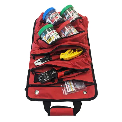 GoSimplyConnect - S45-TB100R - Heavy duty roll up tool bag, 5 zippered pouches, black and red - 1Ea/Tagged