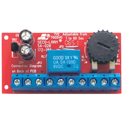SECO-LARM - SA-026Q - Miniature Programmable Timer, 1~180 seconds. Buzzer output. Form C relay. Small size: 1³/₁₆"x2¼"x⅝" (30x55x16 mm).