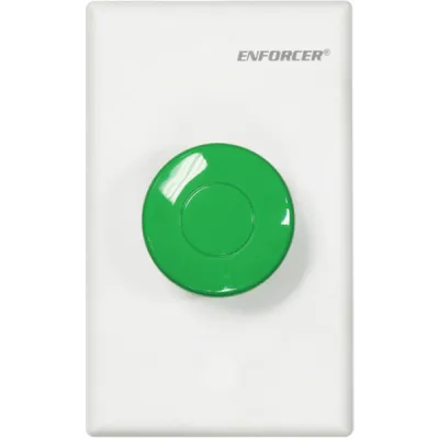 SECO-LARM - SD-7217GWQ - 1½" Green mushroom-cap button with single-gang white plate. NO/NC contact, rated 5A@125VAC.