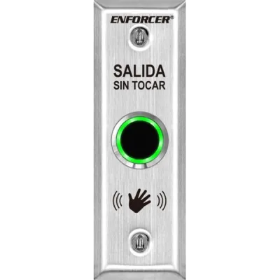 SECO-LARM - SD-9163-KS1Q - Outdoor No-Touch Sensor with Spanish message, slimline. Adjustable sensing range and relay trigger duration. "SALIDA SIN TOCAR" printed on plate. ETL Listed. Conforms to UL Std. 294