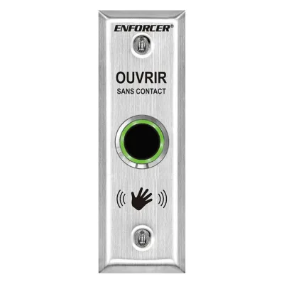 SECO-LARM - SD-9163-KS2Q - Outdoor No-Touch Sensor with French message, slimline. Adjustable sensing range and relay trigger duration. "SORTIE SANS CONTACT" printed on plate. ETL Listed. Conforms to UL Std. 294