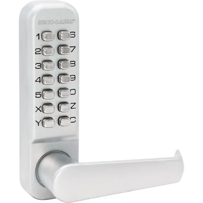 SECO-LARM - SD-962H-8LAQ - Mechanical Keypad Door Lock. Fully mechanical (no power required), non-handed operation, free exit from secured side, US26D finish.