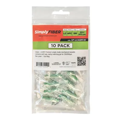 GoSimplyConnect - SF-LCASM-10 - LC/APC single-mode mechanical connector with high clarity matching gel for 250/900µm fiber, green - 10ea/Bag