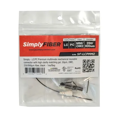 GoSimplyConnect - SF-LCPMM2 - LC/PC multimode mechanical connector with high clarity matching gel, 50µm, OM2, 250/900µm fiber, black - 1ea/Bag