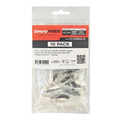 GoSimplyConnect - SF-LCPMM2-10 - LC/PC multimode mechanical connector with high clarity matching gel, 50µm, OM2, 250/900µm fiber, black - 10ea/Bag