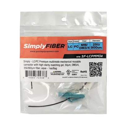 GoSimplyConnect - SF-LCPMM34 - LC/PC multimode mechanical connector with high clarity matching gel, 50µm, OM3/4, 250/900µm fiber, aqua - 1ea/Bag