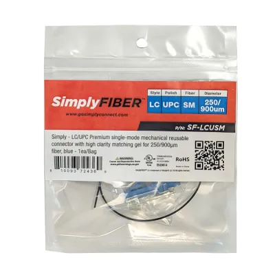 GoSimplyConnect - SF-LCUSM - LC/UPC single-mode mechanical connector with high clarity matching gel for 250/900µm fiber, blue - 1ea/Bag