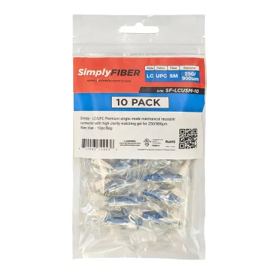 GoSimplyConnect - SF-LCUSM-10 - LC/UPC single-mode mechanical connector with high clarity matching gel for 250/900µm fiber, blue - 10ea/Bag