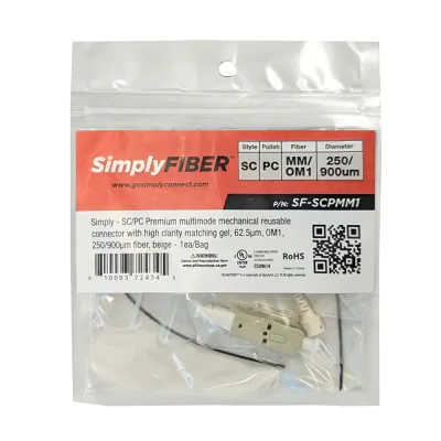GoSimplyConnect - SF-SCPMM1 - SC/PC multimode mechanical connector with high clarity matching gel, 62.5µm, OM1, 250/900µm fiber, beige - 1ea/Bag