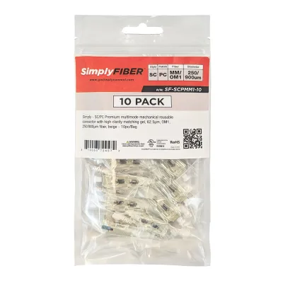 GoSimplyConnect - SF-SCPMM1-10 - SC/PC multimode mechanical connector with high clarity matching gel, 62.5µm, OM1, 250/900µm fiber, beige - 10ea/Bag