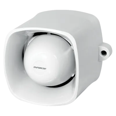 SECO-LARM - SH-816S-BMQ - 4-in-1 Multi-Purpose Siren. The ENFORCER 4-in-1 Multi-Purpose Siren is multiple communication and signaling devices in one: siren, internal message (up to 2MB .WAV or MP3), broadcast, 9~15 VDC Self-Contained 115dB Warble-Ton
