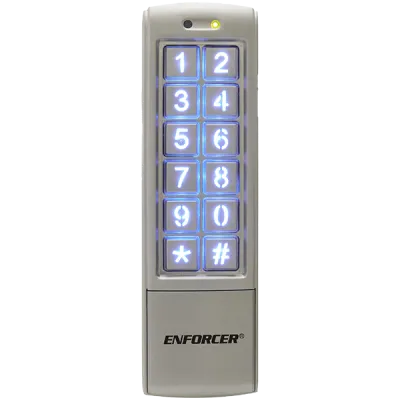 SECO-LARM - SK-2323-SDQ - Mullion-Style Outdoor Stand-Alone Keypad. Weatherproof (IP65). Backlit keys, 1,010 user codes, 2~6 digit code length, two relay outputs (Form C NO/NC/COM), two egress inputs, one door sensor input, optical tamper sensor. Ful