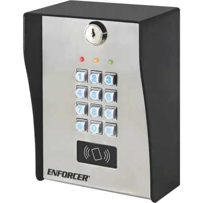 SECO-LARM - SK-3133-PPQ - Heavy Duty Outdoor Keypad with Proximity Reader. Rugged, stainless-steel construction for outdoor use. Individual keys are backlit. Each code can be 4~8 digits. 12~24 VDC/VAC.