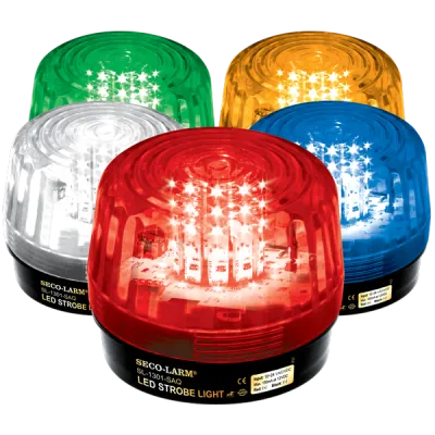 SECO-LARM - SL-1301-SAQ/G - 10~24 VDC LED Strobe Light with built in programable siren. Incorporates 54 LEDs. 50,000-Hour operating life. Six different flash patterns. Adjustable flashing speed. Indoor/outdoor use. Green lens.