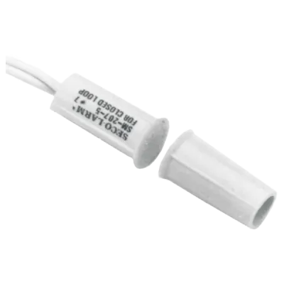 SECO-LARM - SM-207-5Q/W - ⅜" Diameter Press-Fit Mount Closed Loop Magnetic Contact with stubby switch and stubby magnet. ⅜" Gap. White. Sold in multiples of 10 (price is for 1 pc).