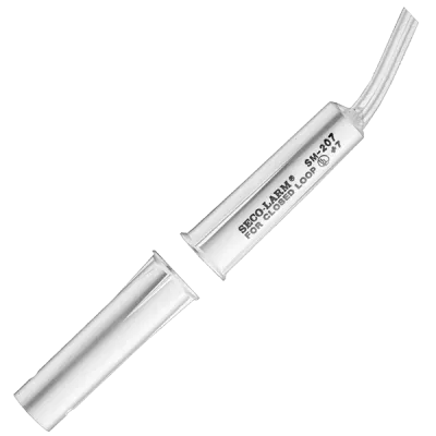 SECO-LARM - SM-207Q/W - ⅜" Diameter Press-Fit Mount Closed Loop Magnetic Contact with pre-wired 15" leads. 1" Gap. UL Listed. White. Sold in multiples of 10 (price is for 1 pc).