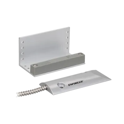 SECO-LARM - SM-226L-3Q - Overhead Door-Mount Magnetic Contact with three wires for N.O. or N.C. applications. Magnet mounted on "L" bracket, contact in die-cast aluminum housing with pre-wired 24" leads, flexible stainless-steel cable. 2¾" Gap.