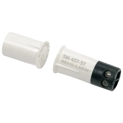 SECO-LARM - SM-407-5TQ/W - ⅜" Stubby Press-Fit Mount Closed Loop Magnetic Contact with quick-connect terminal block. ¾" Gap. UL, CUL Listed. White. Sold in multiples of 10 (price is for 1 pc).